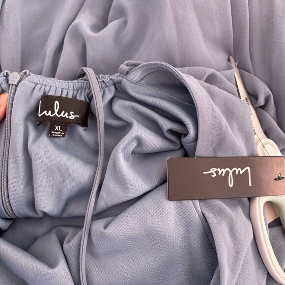 Lulus Mythical Kind of Love Slate Blue Maxi Dress Sz XL Bridesmaid Romantic NWT - Picture 6 of 14